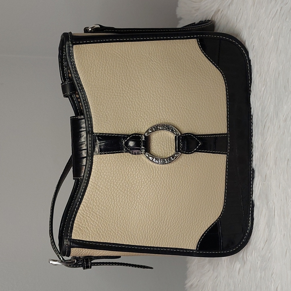 Brighton Vintage Pebbled Leather & Croc Print Shoulder Bag